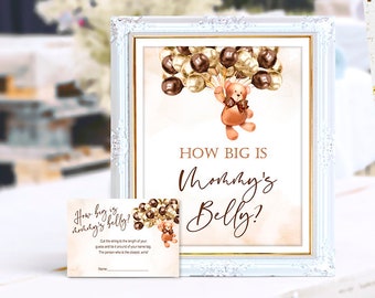 How big is mommy's belly game sign and card, Teddy Bear baby shower, game, printable, neutral, NON-EDITABLE, INSTANT Download