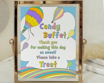 Candy Buffet Schild, Abschlussfeier, Geburtstag, Babyparty, Schulabschluss, Jahresende, Pastell, Regenbogen, Heißluftballon, direkter Download