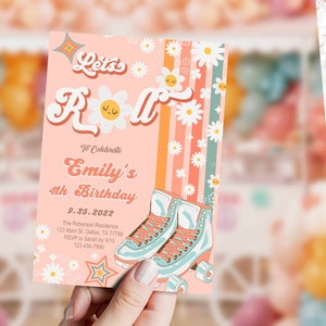 Editable Let's Roll Birthday Invitation, Any Age, Girl Birthday Invitation, Roller Skate, Retro, Printable, Digital, INSTANT Download