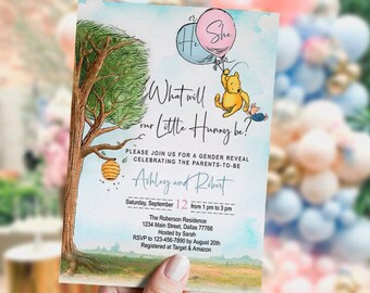 Winnie the Pooh Gender Reveal Party Invitation Classic Winnie - Etsy