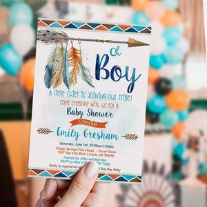 MODIFICABILE invito tribale per baby shower, invito azteco per baby shower, boho, invito etnico, oh ragazzo, DIGITALE, modello, stampabile, Corjl