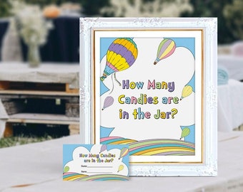 Guess How Many Candies Game, Hot air balloon baby shower, Adventure Awaits, sign and card, printable, NON- EDITABLE, INSTANT, WMG1