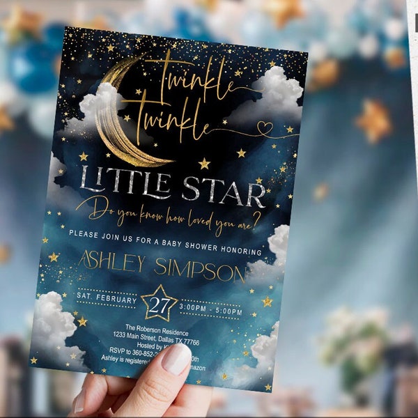 Twinkle little star baby shower invitation, sky, stars, galaxy, printable, digital, template, welcome sign, space, INSTANT Download