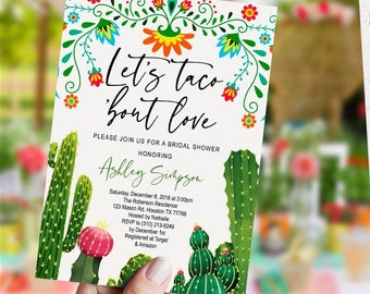 EDITABLE Fiesta bridal shower invitation, set, couple shower, engagement, wedding, cactus, cinco de mayo, taco bout love, DIGITAL, INSTANT