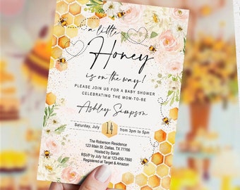 EDITABLE a Little Honey is on the Way Baby Shower Invitation, bee, girl theme, honey, watercolor, template, printable, Instant, DIGITAL