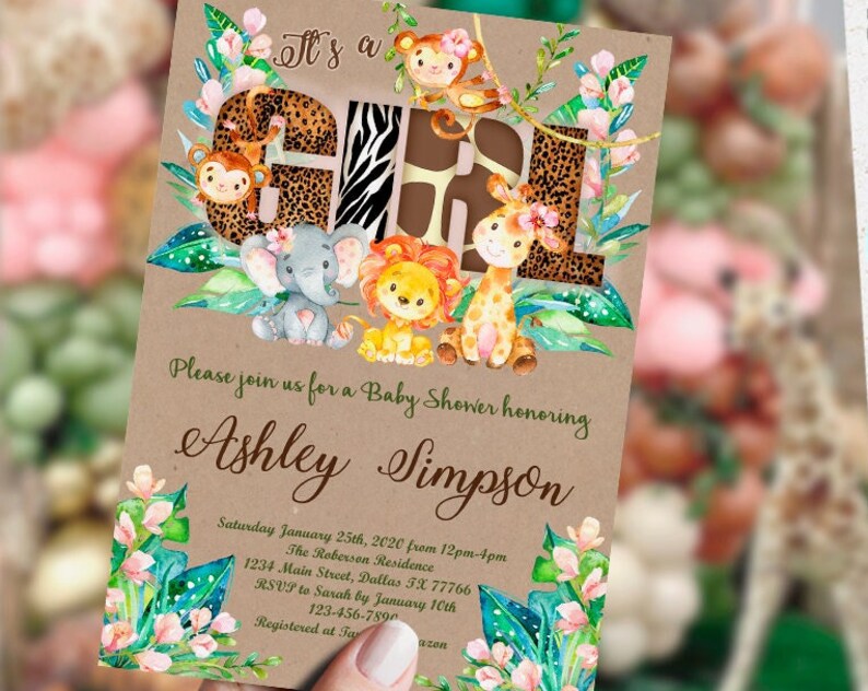EDITABLE Safari Baby Shower Invitation girl Jungle baby shower invitation Elephant invitation monkey giraffe lion DIGITAL