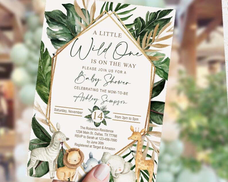 EDITABLE Safari baby shower invitation boy Jungle invitation Wild One printable geometric theme Oh Baby template INSTANT