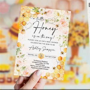 EDITABLE a Little Honey is on the Way Baby Shower Invitation, bee, girl theme, honey, watercolor, template, printable, Instant, DIGITAL