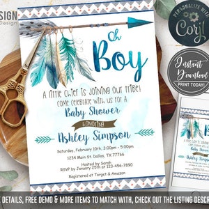 EDITABLE Tribal Baby Shower Invitation, Aztec Baby Shower Invitation ...