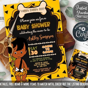 BEWERKBARE Bam Bam Baby shower uitnodiging, baby shower set, DIGITAAL, Bedankkaart, Instant Download, PRINTBAAR