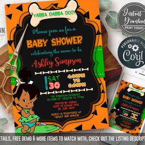 SELF EDITABLE Invito per baby shower, Invito per baby shower Pebble, DIGITALE, afroamericano, set stampabile, Corjl