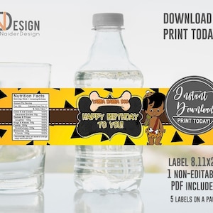 Water bottle label, boy, African American, digital files, instant download, not editable, printable
