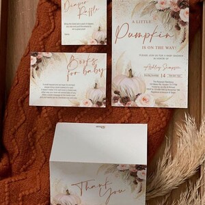 Pampasgras babyshower uitnodiging SET, herfst, een beetje pompoen is onderweg, boho, meisje, woestijn, boho, droge bladeren, afdrukbaar, digitaal