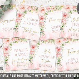 Blush Floral Baby Shower Table Signs, treat sign, food sign, gifts sign, guest book, digital files, NOT Editable, girl, INSTANT, FBG