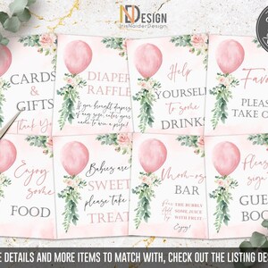 Balloon Baby Shower Table Signs, greenery, treat sign, food sign, gifts sign, guest book, blush, digital, NOT Editable, girl, INSTANT, HABPG