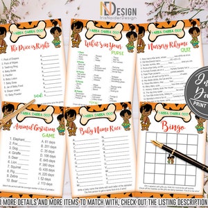 Baby shower games, gender reveal, twins, bam bam, pebbles, African, game set, printable, template, not editable, instant download