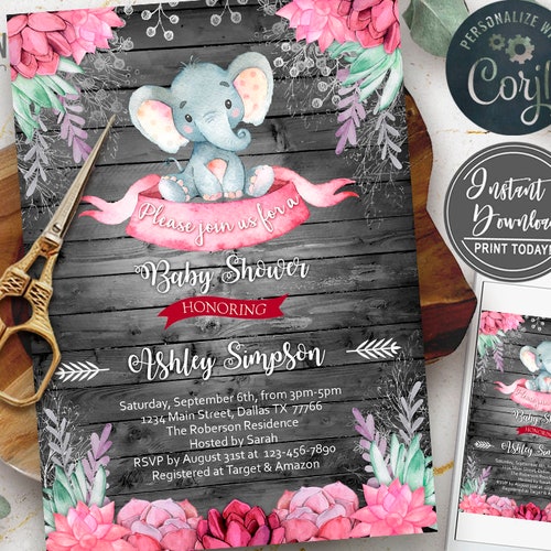 Baby Shower Invitations For Girls Girls Pink Safari Elephant Baby Shower Invitations With Envelopes Baby Shower Invitations For Girls Girls Pink Safari Elephant Baby Shower Invitations With Envelopes
