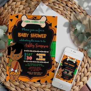 Invitación para baby shower Bam Bam EDITABLE, set para baby shower, tarjeta de agradecimiento, afroamericana, instantánea, IMPRIMIBLE
