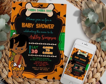 SELF EDITABLE Bam Bam Baby shower Invitation, baby shower set, Thank you card, African American, Instant, PRINTABLE