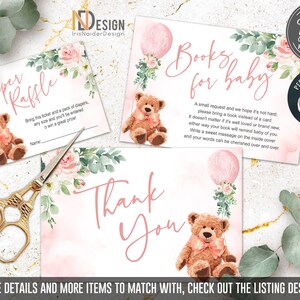 EDITABLE Teddy bear baby shower invitation girl, oh boy baby shower invitation, set, Welcome, greenery, foliage, floral, printable, DIGITAL image 3