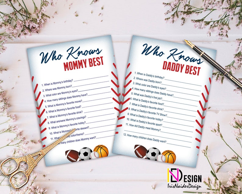 All Star Sports baby shower game set, digital files, templates, not editable, instant download image 2