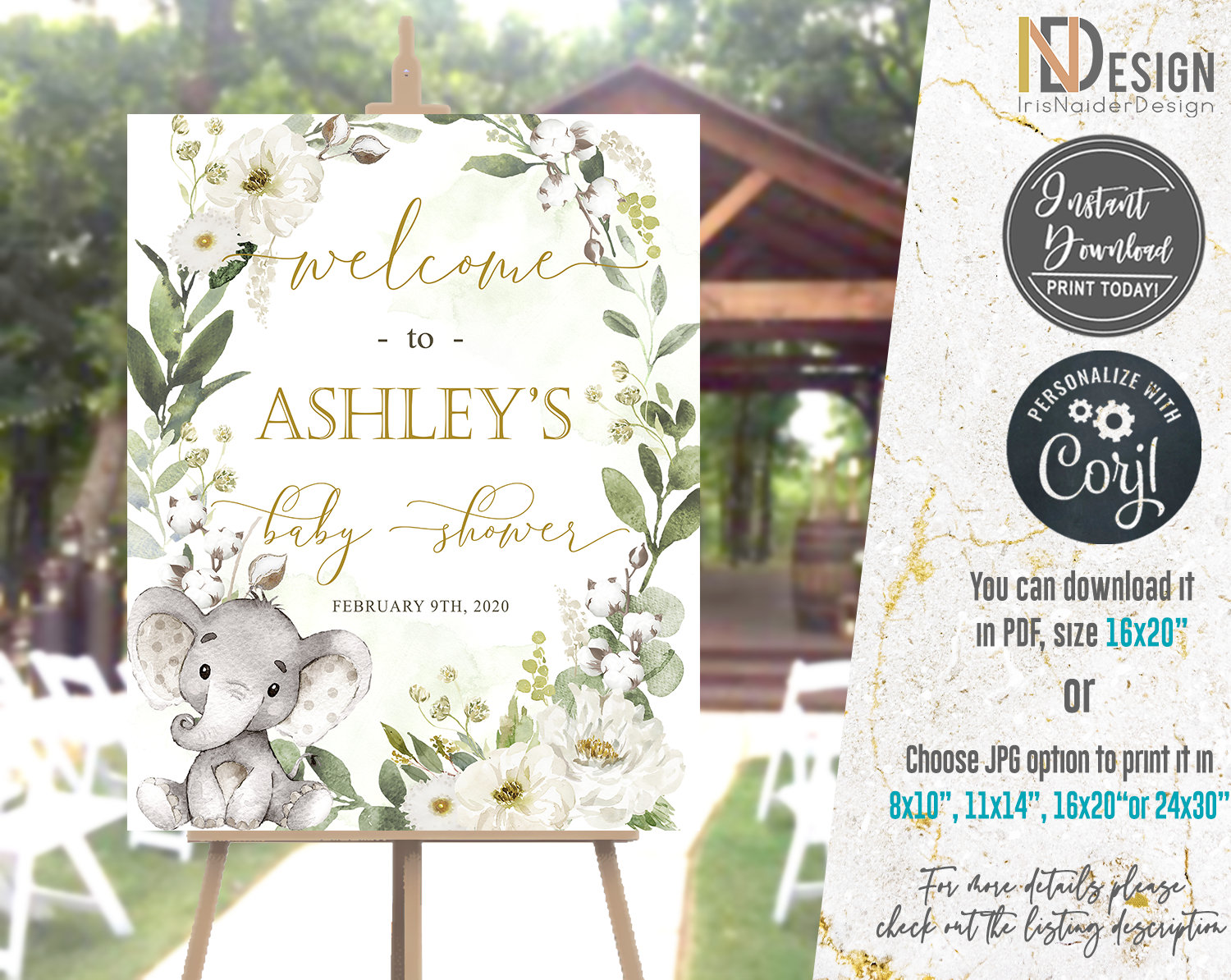 Süße Babyparty Einladungskarten Mit Elefanten-Design – Geschlechtsneutral, Safari-Dschungel-Motiv, Zum Selbstbeschriften