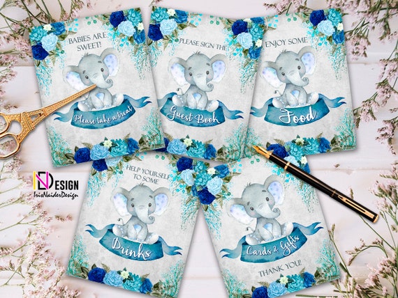 Elephant Table Signs, Little peanut signs, treat sign, food sign, drink sign, gifts sign, guest book sign, digital files, not editable, boy Il_570xn