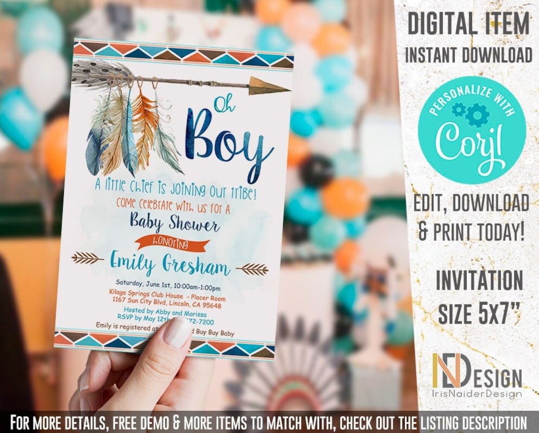 EDITABLE Tribal Baby Shower Invitation, Aztec Baby Shower Invitation ...