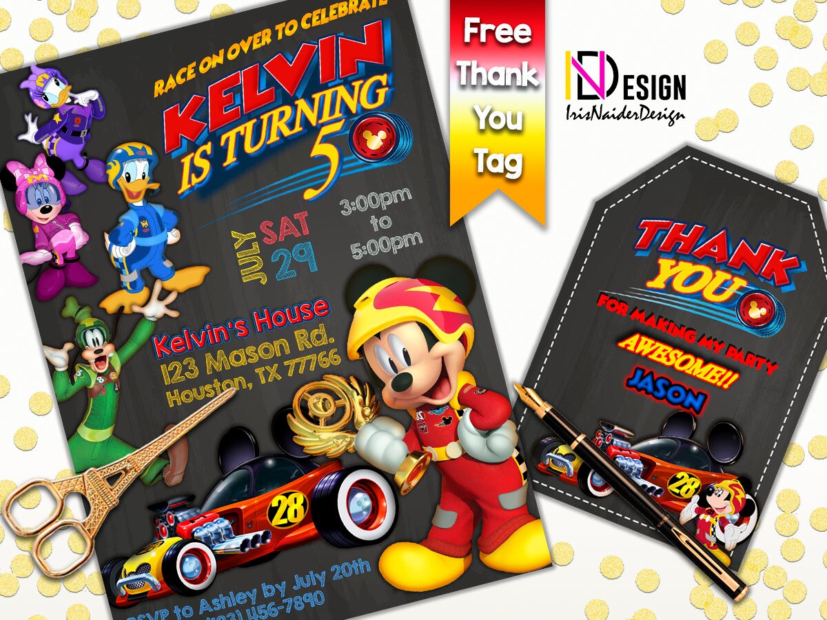 Mickey and the Roadster Racers Invitation and FREE Thank You | Etsy