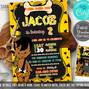 EDITABLE Bam Bam Invitation FREE tag, Bam Bam Birthday invitation, African American Birthday, boy, Welcome sign, DIGITAL