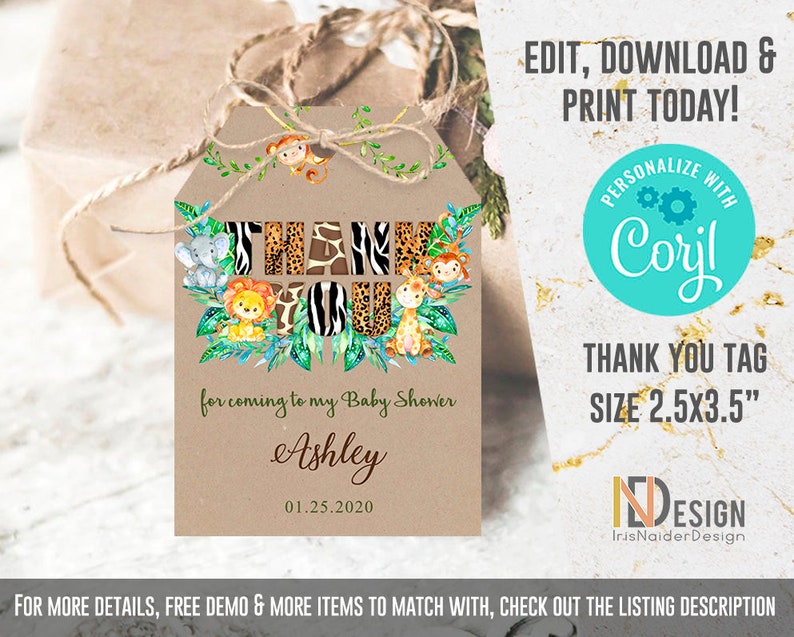 EDITABLE Safari Baby Shower Invitation boy, Jungle baby shower invitation, Elephant invitation, monkey, giraffe, lion, DIGITAL, template image 5