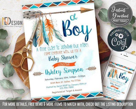 Tribal Baby Shower Invitation for a Boy