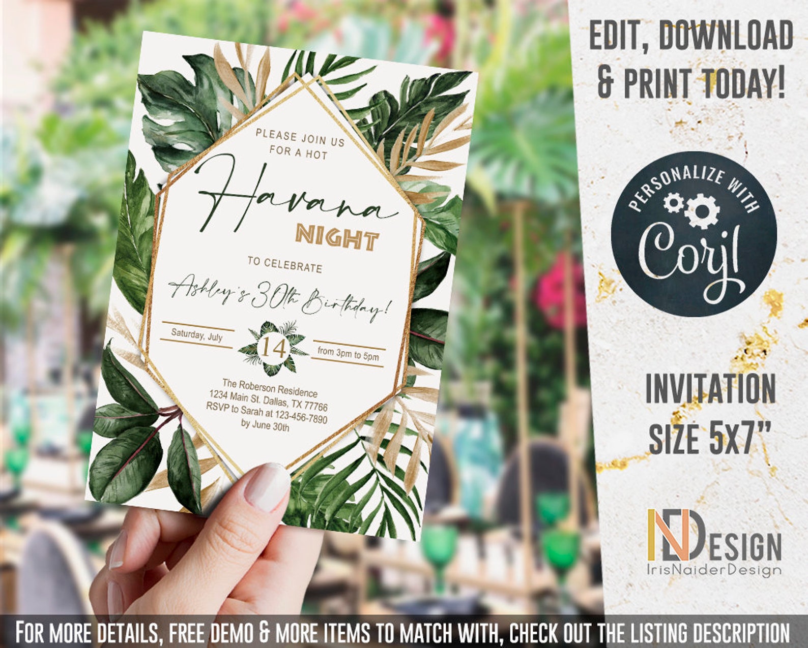 Havana Nights EDITABLE Birthday Invitation Foliage | Etsy