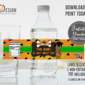 Bam Bam-Babypartywasserflaschenetikett, afroamerikanische digitale Dateien, INSTANT Download, nicht EDITIERBAR, druckbar, Digital