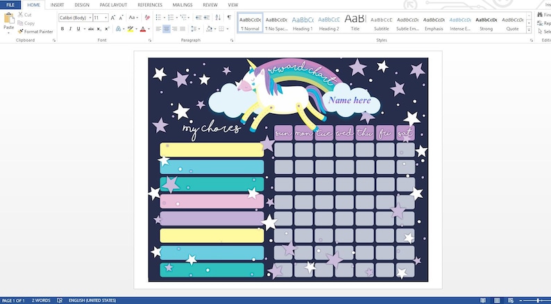 unicorn chore chart unicorn reward chart weekly chart etsy