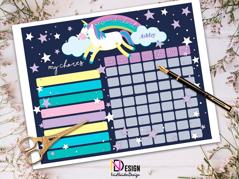 unicorn chore chart unicorn reward chart weekly chart etsy