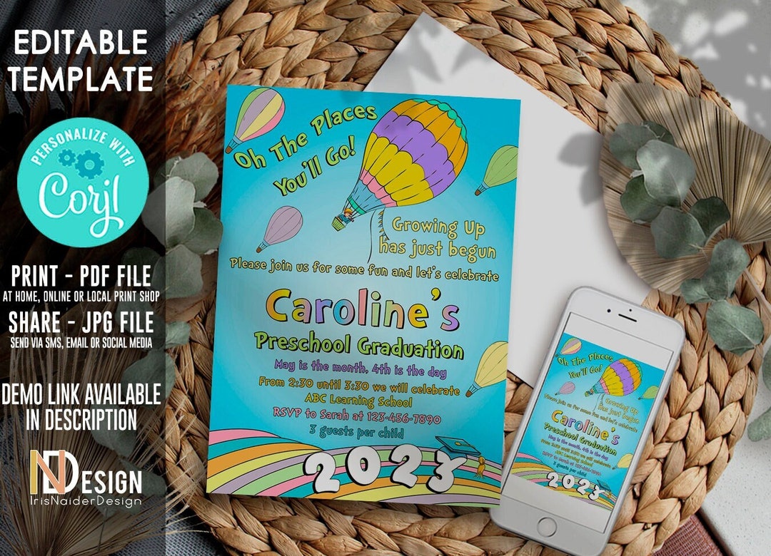 SELF EDITABLE Graduation Invitation, 2024, Kindergarten, Prek