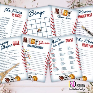 All Star Sports baby shower game set, digital files, templates, not editable, instant download image 1