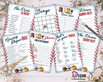 All Star Sports baby shower game set, digital files, templates, not editable, instant download