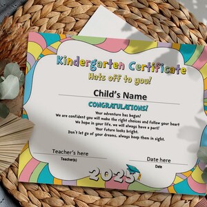 Kindergarten Diploma, 2025 Zertifikat, Regenbogen, Pastellfarben, Kinderdiplom, Graduierung, digitale Datei, druckbar, sofortiger Download