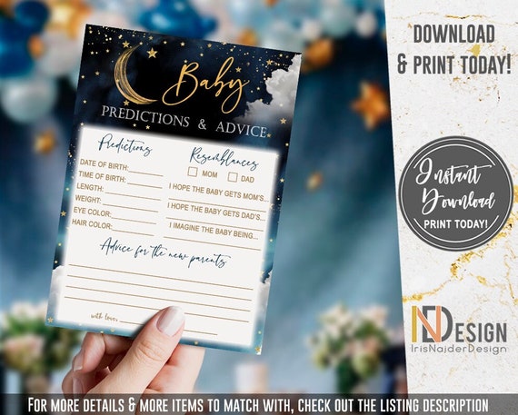 Advice and Predicitons, Twinkle Twinkle Little Star Baby Shower, Over the Moon, digital, boy, watercolor, templates, NON-editable, INSTANT Il_570xn