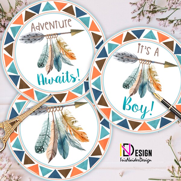 Tribal centerpieces, baby shower centerpiece, boy, adventure awaits, decoration, Aztec, printable, instant download, digital NOT EDITABLE