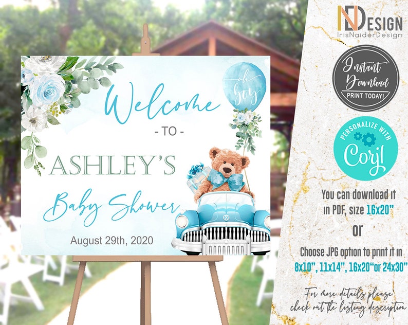 EDITABLE Teddy Bear Drive by Baby Shower Invitation Boy Oh Etsy