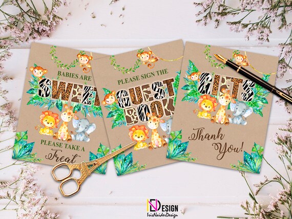 Safari table sign, Jungle table sign, baby shower signs, animals table sign, gifts sign, treat sign, guest book sign, template, printable Il_570xn
