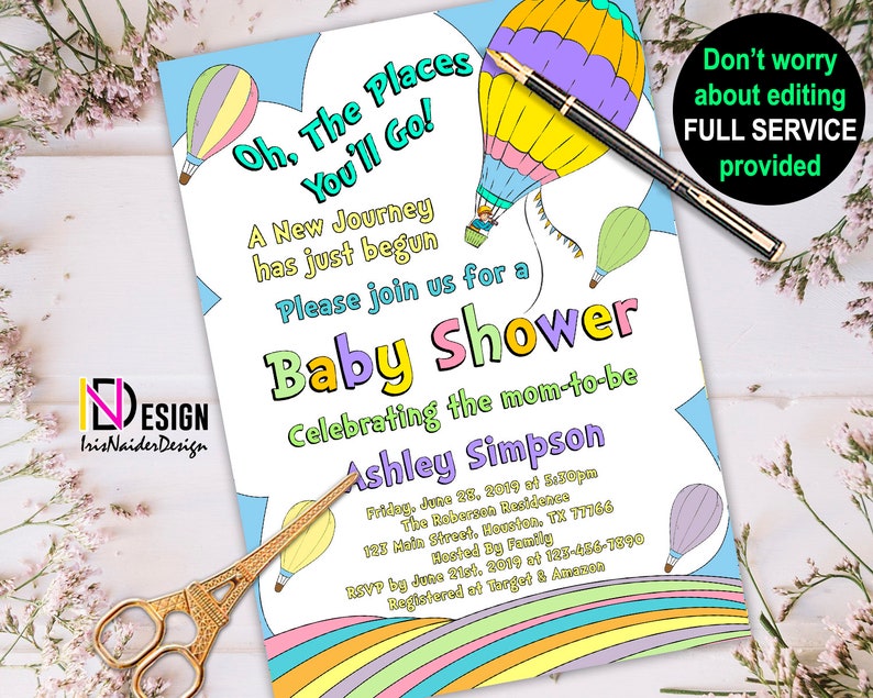 Journey World Map Baby Shower Invitation Hot Air Balloon All The