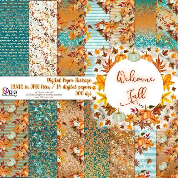 Download Sale 10 Off Fall Paper Digital Scrapbooking Autumn Watercolor Paper Pack School Supply Fall Paper Fall Background Pumpkin Scrapbook By Irisnaiderdesign Catch My Party