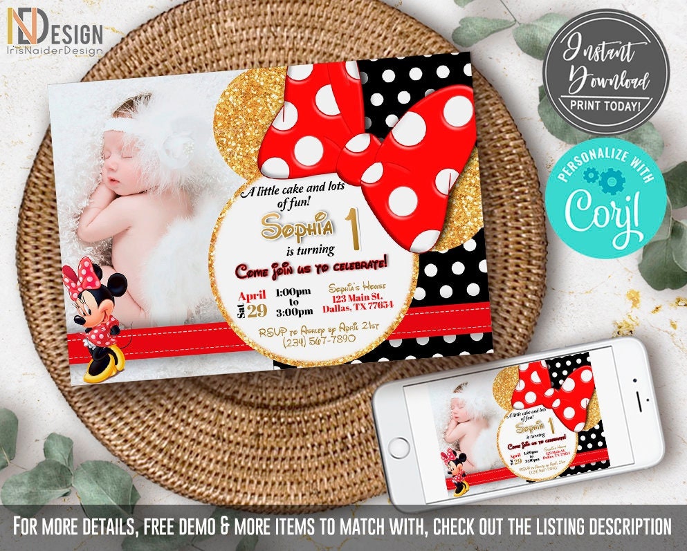 DIY Louis Style #17 Minnie Mouse with Red Dress Inspired 5x7 Sign Poster  *DIGITAL FILE ONLY* for Bridal Showers, Sweet Sixteen, Wedding Shower