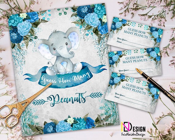 How many peanuts game, little peanut baby shower, elephant game, jar of peanuts count, sign card, printable, not editable, instant download Il_570xn