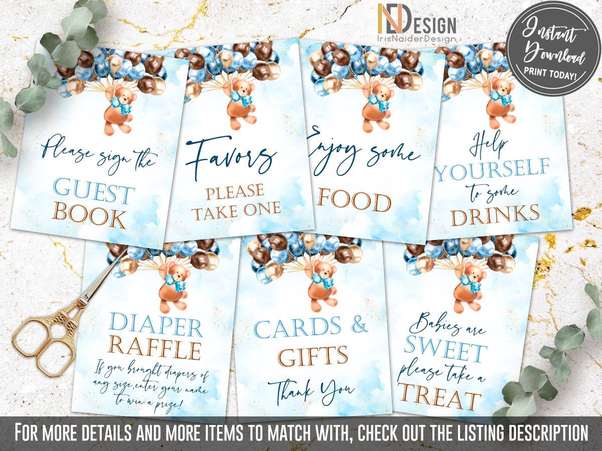 Teddy Bear Baby Shower Table Signs treat sign food sign Etsy