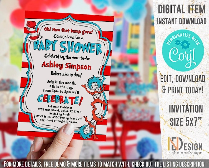 Editable Baby Shower Invitation, red blue baby shower, cartoon, template, twins baby shower invitation, digital files, Instant download image 1